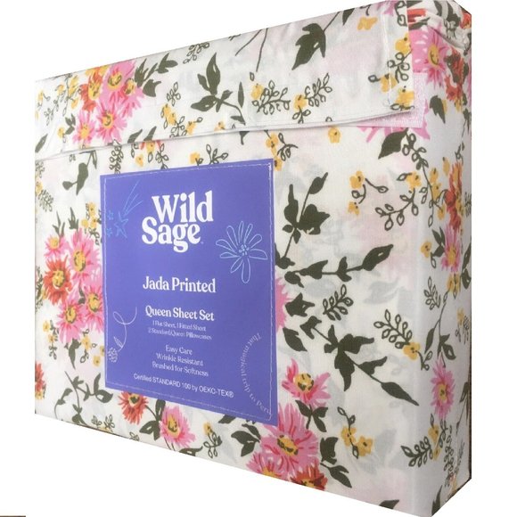 new Wild Sage Jada Print GARDEN FLORAL 225tc 100% Brushed Cotton QUEEN Sheet Set - Picture 1 of 9